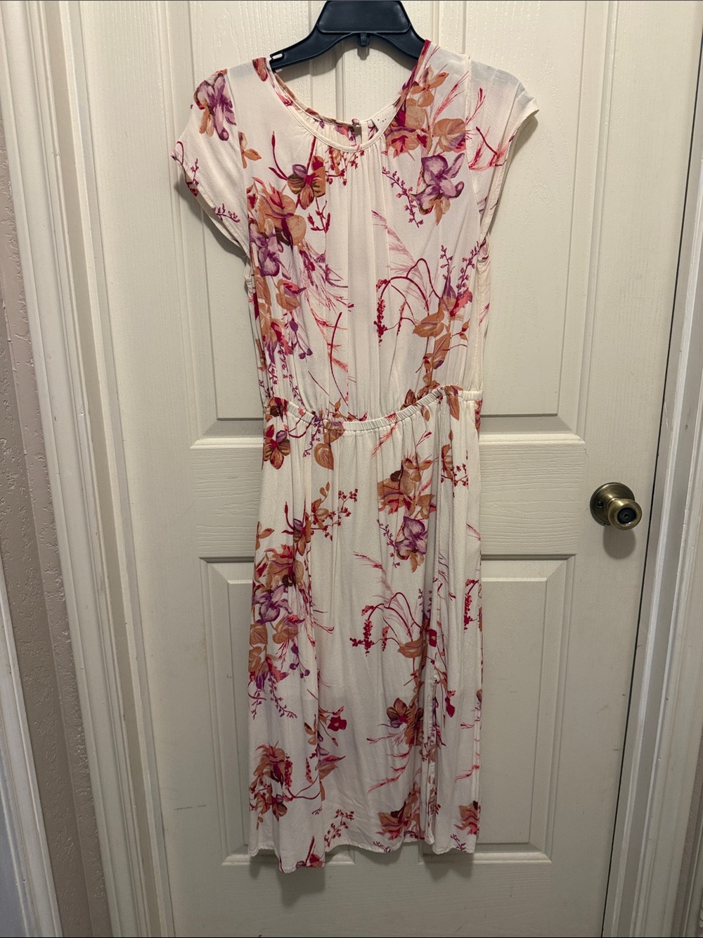 a new day Cream Midi Dress with Pink and Orange Floral Print